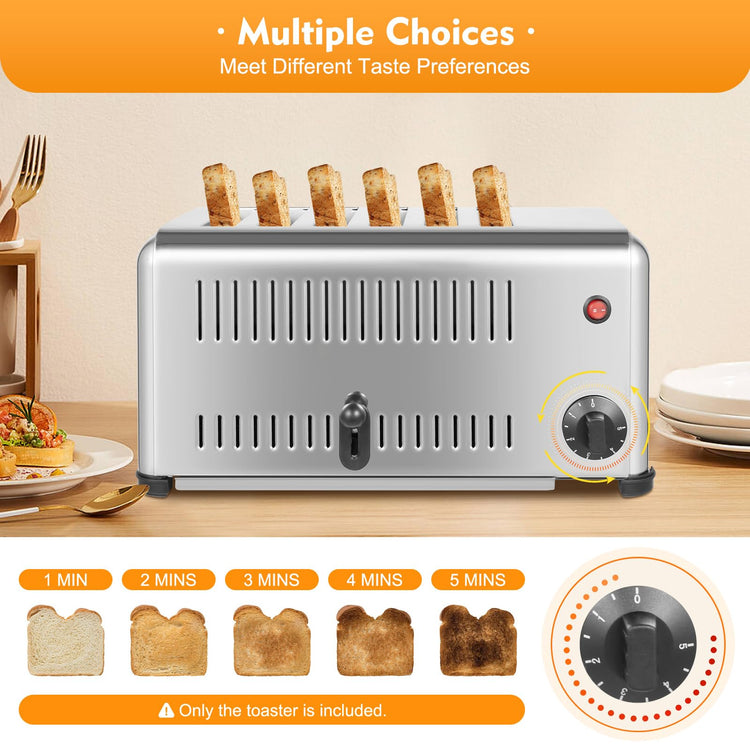 6 Slice Toaster with Wide Slots Commercial Toasters for Restaurant Bread Baking Machine 1680W Stainless Steel Toaster Countertop for Toast