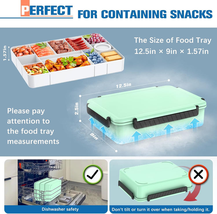 Chilled Portable Snackle Box Container with Reusable Ice Pack Bonus Insulated Bag 2Dip Container Divided Serving Tray Beach Essentials for Charcuterie Road Trip Picnic Family Party