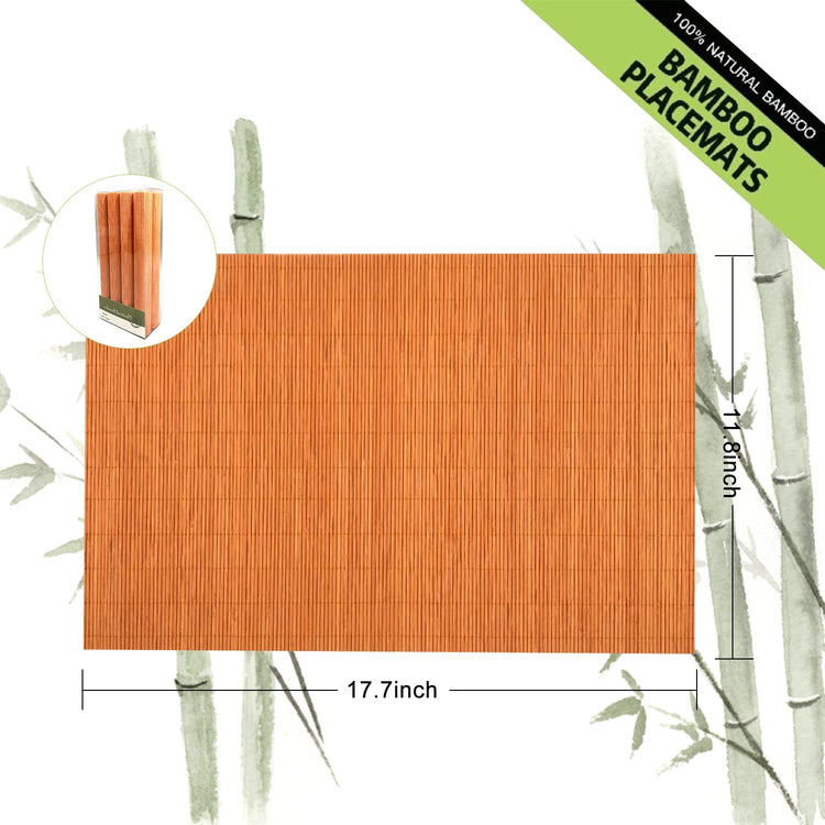 ANDSTAR Non-Slip Waterproof Placemats Set of 6 - Reusable Wipeable Table Mats for Dining Table, Kitchen, Outdoor Picnic, 12x18 Inch PVC Backed Heat Resistant Place Mats Dishwasher Safe(Orange)