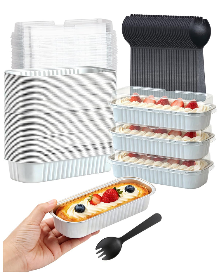 Mini Loaf Cake Pans with Lids 100 Pack (6.8 Fl Oz)