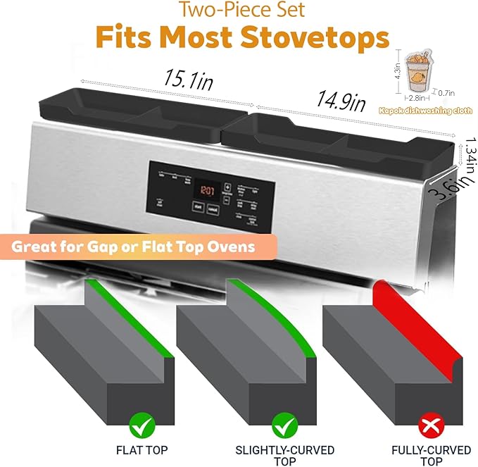 30 Inch Magnetic Silicone Stove Top Shelf, Heat Resistant Spice Rack for Kitchen, Space Saving Organizer with 6 Sticky Pads, Fits Back of Stove(Black 30''x3.8'')