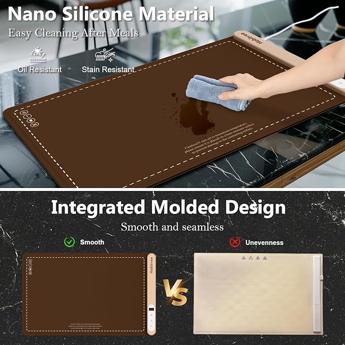 3-Pack Silicone Food Warming Mat & Food Warmers for Parties Buffet - Rapid Heating 6-Level Temp Control, Rollable Portable Easy Clean - Value Set for Gatherings & Home Daily UseοΌBrownοΌ