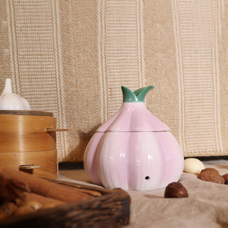 TOIVO Garlic Keeper for Counter,with Lid and Holes GarlicSaver,Garlic Holder Storage Container toKeep(purple)