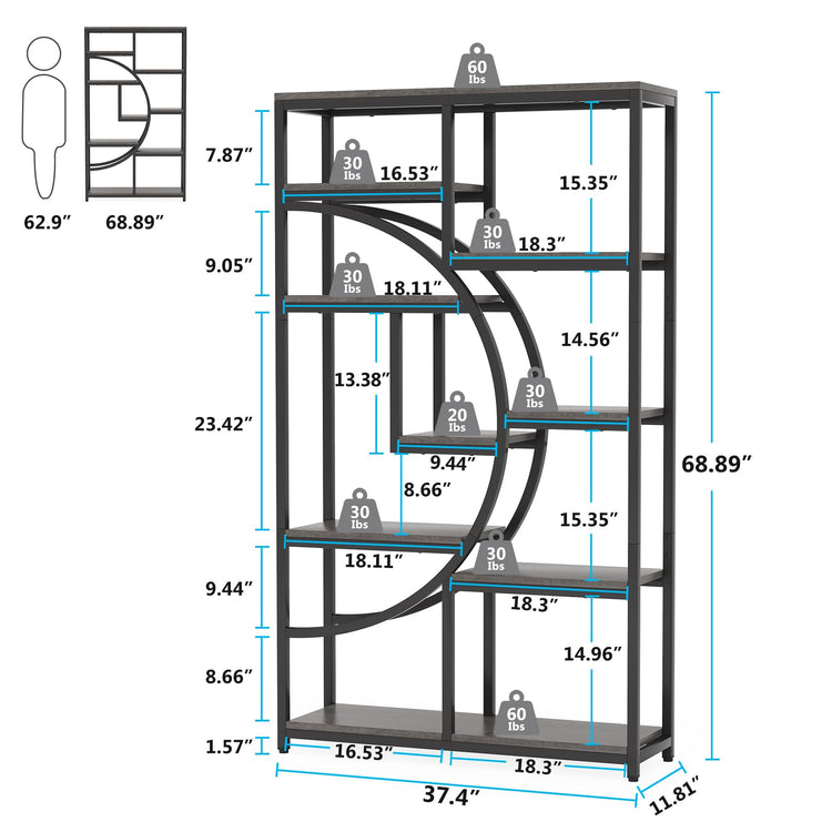 Bookshelf Industrial Etagere Bookcase (2 Count)
