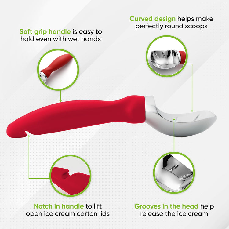 Heavy Duty Metal Ice Cream Scoop with Soft Grip Handle