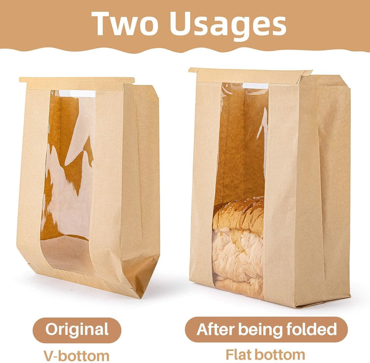 33PCS Bread Bags with Reusable Ties - Homemade Sourdough Bread Storage Brown Paper Bagel Loaf Bakery Bags with Window Toast Bags with Resealable Tie Disposable Baked Goods Sale Packaging