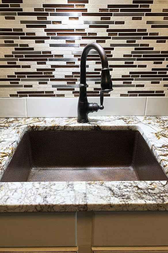 Premier Copper Products KSDB25199 25-Inch Hammered Copper Kitchen Single Basin Sink, Oil Rubbed Bronze