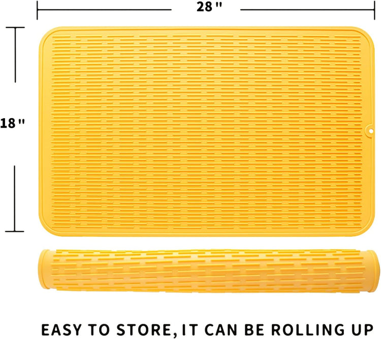 Silicone Dish Drying Mat for Multiple Usage,Easy clean,Eco-friendly,Heat-resistant Silicone Mat for Kitchen Counter or Sink,Refrigerator or Drawer Liner Yellow 3XL 28 inches x 18 inches