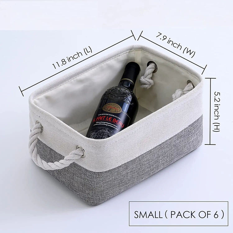 Storage Baskets 12x8x5 inch 10 Pack Fabric Baskets Foldable Storage Bins Decorative Baskets cloth storage baskets Storage Foldable Storage Bin with Rope (10 Count)
