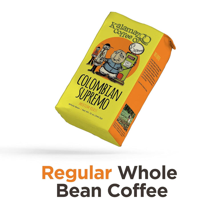 KALAMAZOO COFFEE COMPANY Colombian Supremo Whole Bean Coffee - Medium Roast | 12oz Bag (3 Pack)
