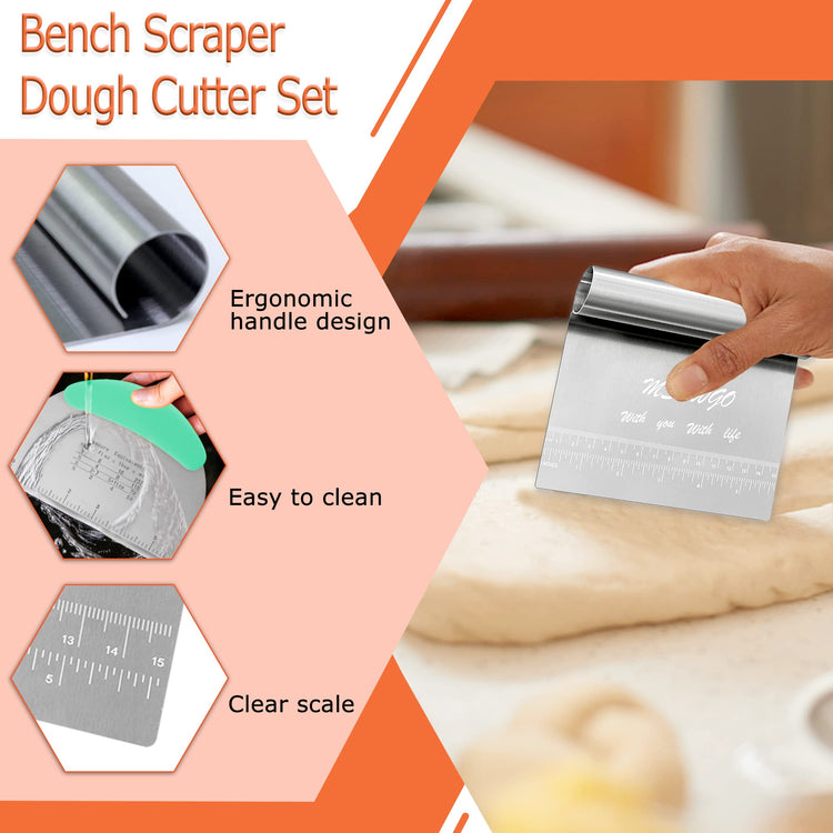 Dough Scraper Cutter Pastry Pizza Cutter Stainless Steel Tool with Scale Ruler