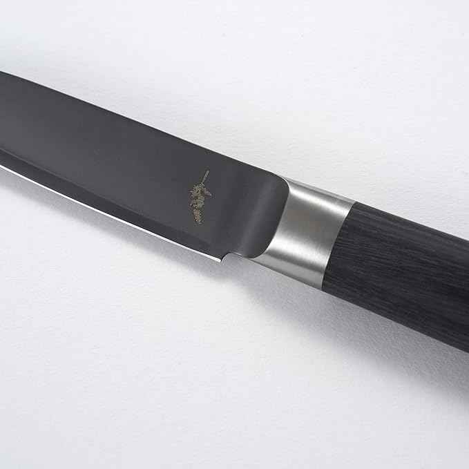 Michel BRAS No. 1 Paring Knife, 3” Handcrafted Vegetable and Fruit Knife, 3 Layer Stainless Steel Blade, Black Pakkawood Handle, Small Kitchen Tool for Peeling and Cutting