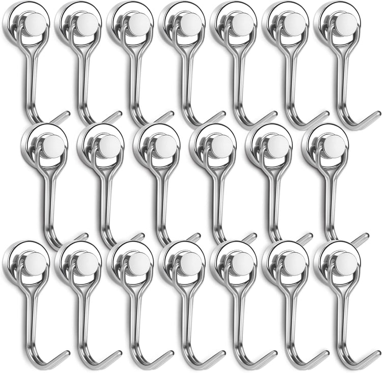 E BAVITE Swivel Swing Magnetic Hook New Upgraded, 30LB(20pack) Refrigerator Magnetic Hooks,Strong Neodymium Magnet Hook, Perfect for Refrigerator and Other Magnetic Surfaces, 60mm(2.36In) in Length