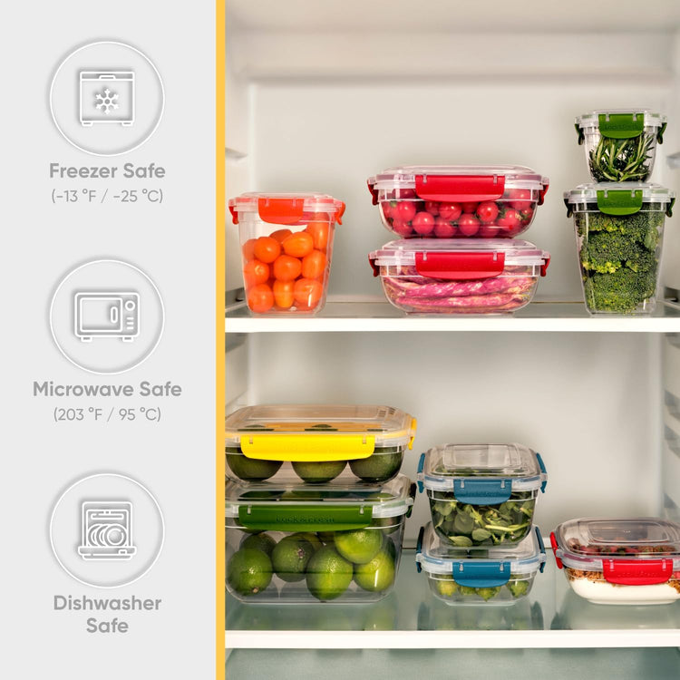 Superio Plastic Food Storage Containers with Airtight Lids, 4 Pack- 80 Oz, BPA Free, Leakproof, Stackable, Microwave, Dishwasher, Freezer Safe, Red