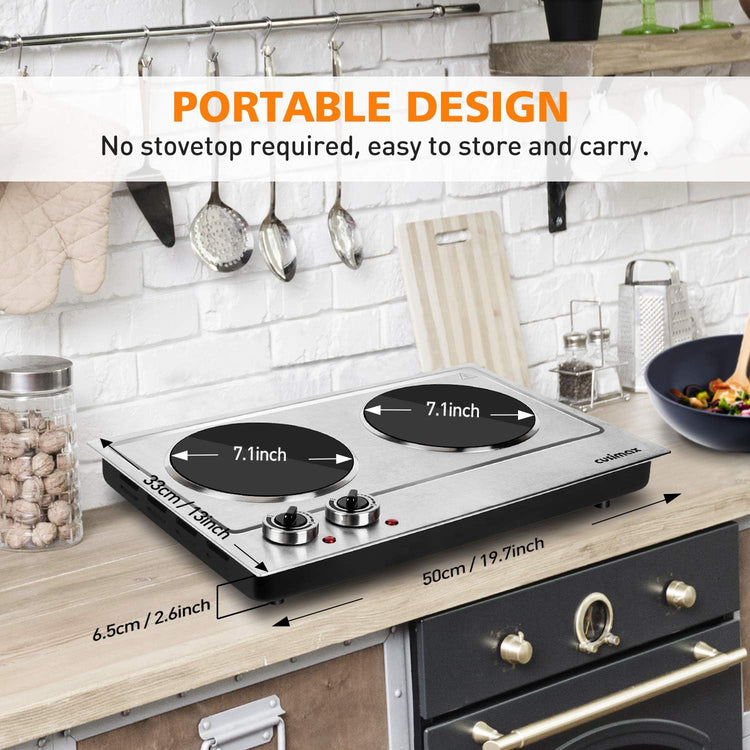 CUSIMAX Hot Plate, 1800W Double Burners, Infrared Cooktop, Electric Ceramic Hot Plates for Cooking, Portable Countertop Burner Glass Heating Plate, Compatible w/All Cookware, Upgraded Version