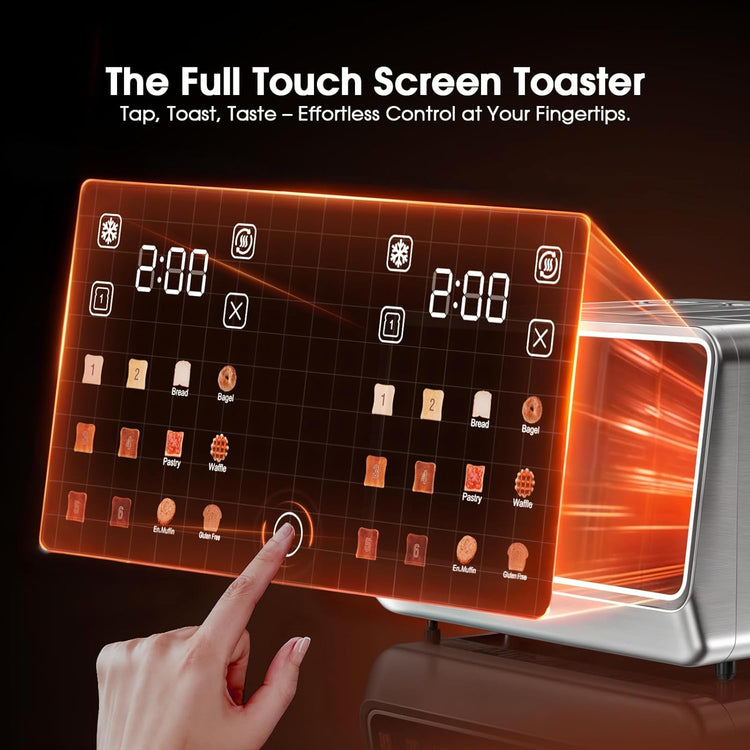4 Slice Toasterā Dual Digital Smart TouchScreen & Independent Control Panel | Single-Slot Tech, Timer/Reheat/Defrost for Bagels, Bread | 1800W Stainless Steel, 6 Toast Types & Shade Settings
