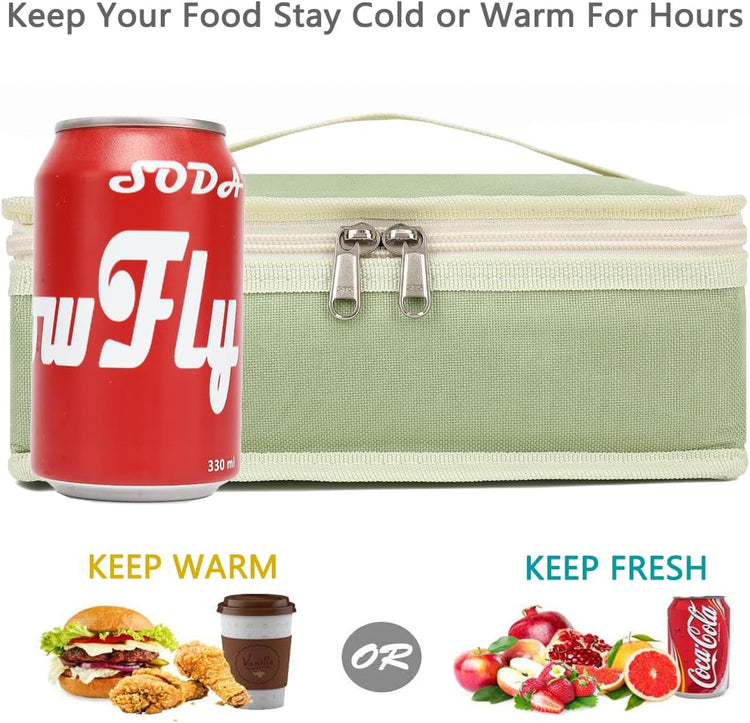 FlowFly Small Insulated Lunch box Portable Soft Bag Mini Cooler Thermal Meal Tote Kit with Handle for Work & School, Light Matcha