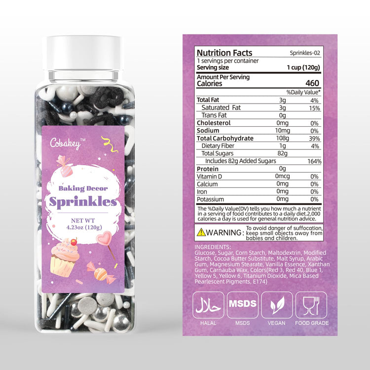 Black and White Heart Sprinkles for Cake Decorating 4.23ounce (4.23 Ounce)