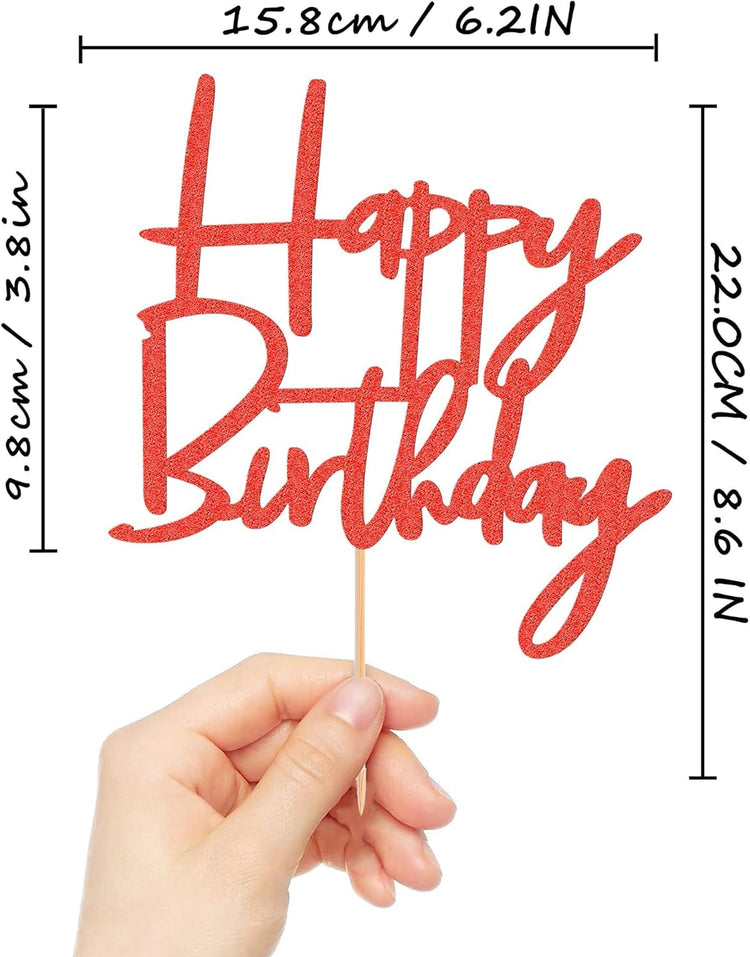 Happy Birthday Cake Topper - Glitter Red Birthday Cake Top Decorations (Red)