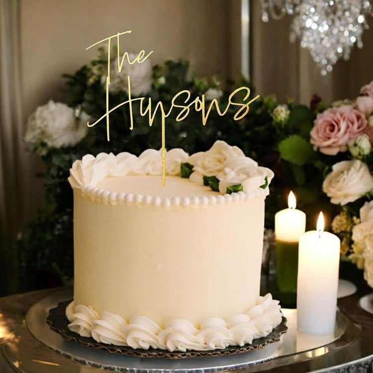 Personalized Wedding Cake Topper, Gold Cake Topper For Wedding, Rustic Weddings Cakes Topper, Personalized Acrylic or Wood Cake Decoration for Engagement, Anniversary, Bridal Shower