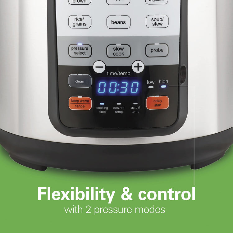 6-in-1 Electric Pressure Cooker with Temperature Probe, Slow Cooks, Sautés, Browns, Steams, Rice Function, Egg and More, 6 Quart Capacity, Stainless Steel (34506)