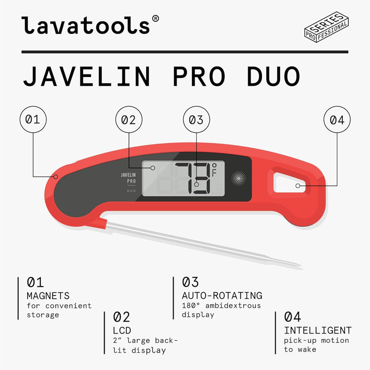 Lavatools Javelinยฎ PRO Duo Ultra-Fast 2-Second Professional Digital Instant Read Meat Thermometer for Grill and Cooking, Auto-Rotating Backlit Display, IP65 Water Resistant โ Panda
