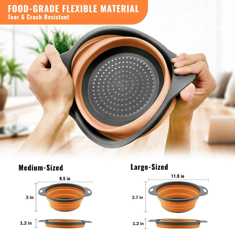 2 Pack Collapsible Silicone Colander with Handle (2 Count)