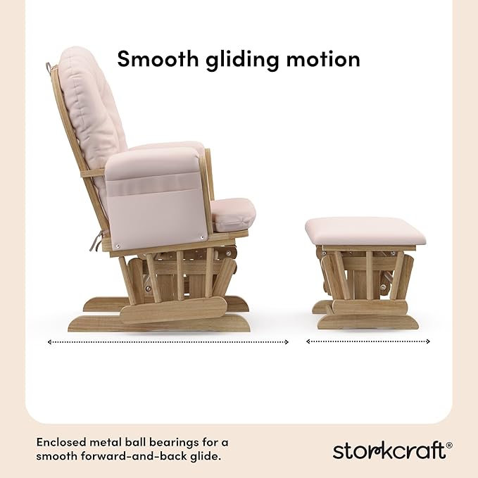 Storkcraft Premium Hoop Glider & Ottoman (Natural/Pink) — GREENGUARD Gold Certified Nursery Glider, Solid Wood Craftsmanship, Smooth-Gliding Nursery Chair and Ottoman, Award-Winning