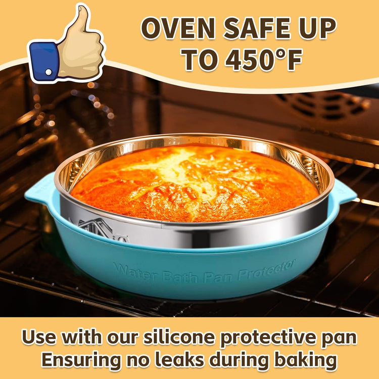 4, 7, 9 Inches Springform Pan Set of 3-304 Stainless Steel Nonstick Springform Cake Pan Set with Removable Bottom, 10 Inch Leakproof Silicone Cheesecake Pan Protector with 60 Pcs Parchment Paper