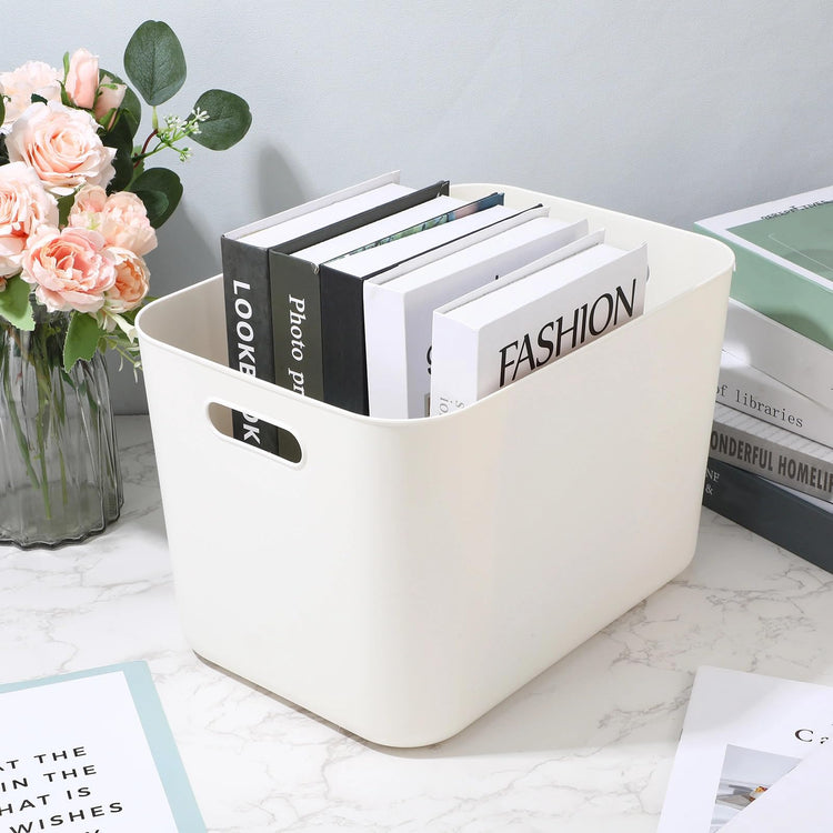 Plastic Storage Bins 10 Pcs White Pantry Organizer Bins Small Baskets Storage Containers for Home Kitchen (10 Count)