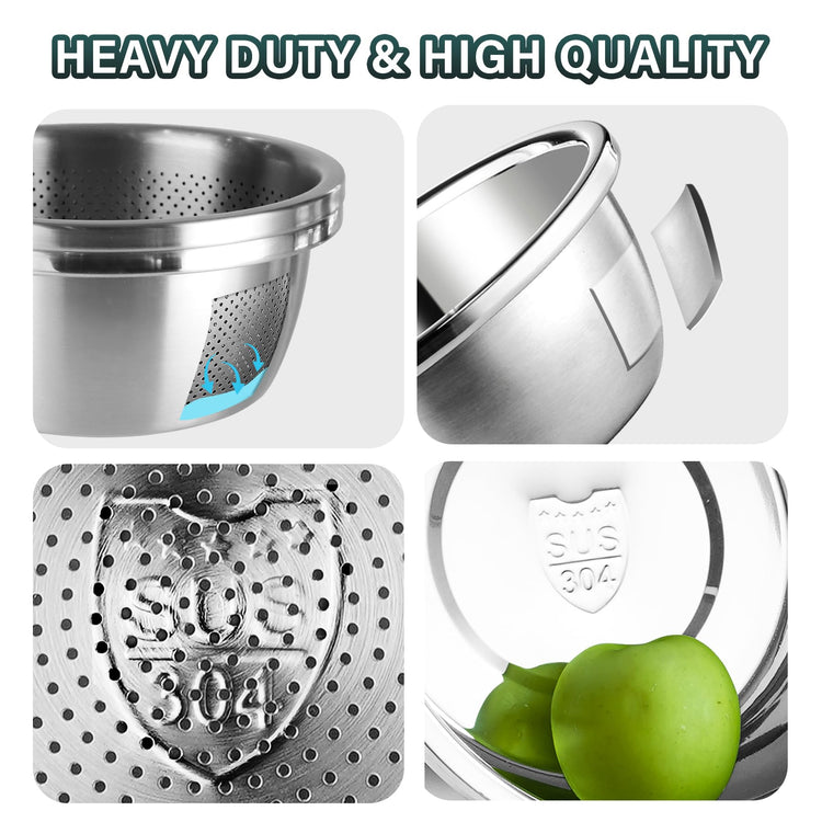 304 Stainless Steel Colander 2QT Microporous Colander & Mixing Bowl for Kitchen Cooking