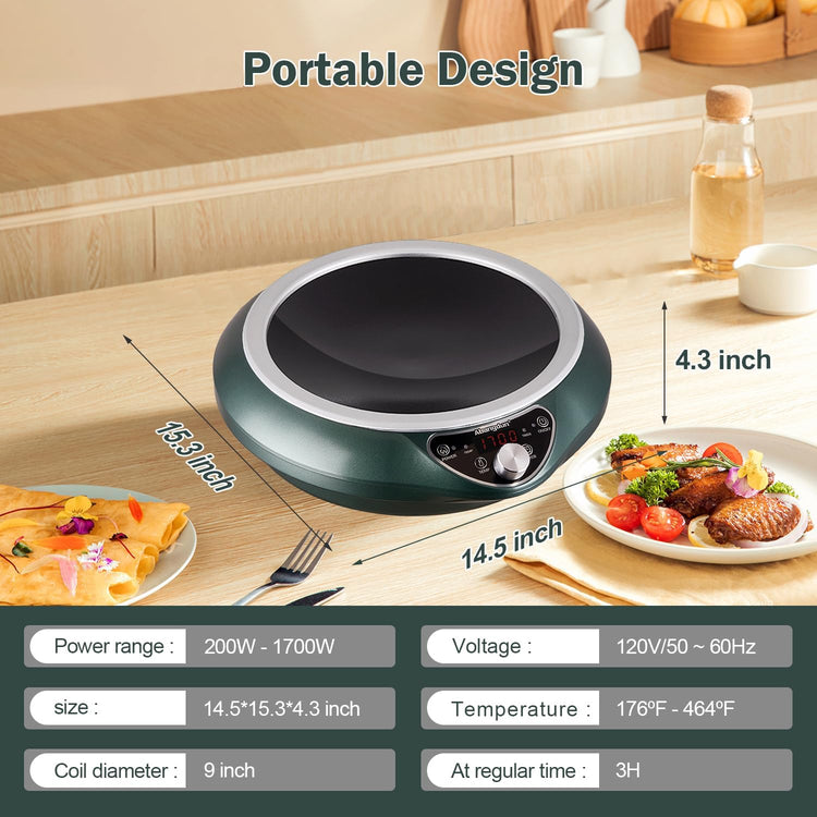 Induction Wok Cooktop Induction Burner 1700W/85V~120V Electric Wok Curved Surface Electronic Cooker Concave Stoves