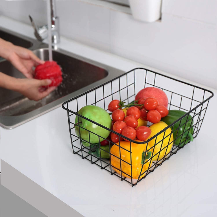 LeleCAT Wire Baskets with Handles Wire Storage Organizer Bin Baskets, Pantry, Closets, Bedrooms - Set of 2(Black)