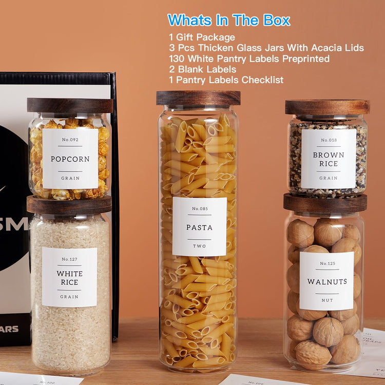 5 Set Glass Pantry Storage Jars with Acacia Airtight Lid