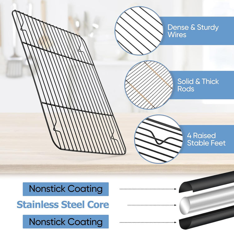 TeamFar Baking Sheet with Rack Set, 16 x 12 x 1” Nonstick Cookie Baking Pan Tray with Cooling Rack, for Baking/Roasting/Cooling, Healthy & Heavy-Duty, Easy Clean, Set of 4