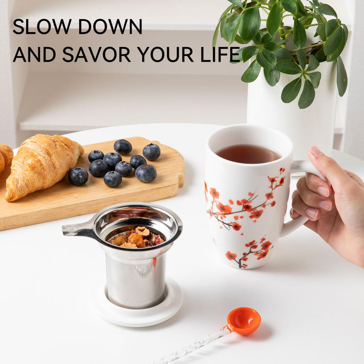 Sweejar Porcelain Tea Mug with Infuser and Lid