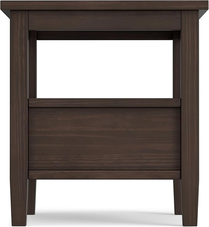 SIMPLIHOME Warm Shaker End Table - 20 inch Wide Solid Wood Side Table in Warm Walnut Brown, Transitional Accent Table for Living Room or Bedroom with Drawer, Open Shelf and Square Tapered Legs