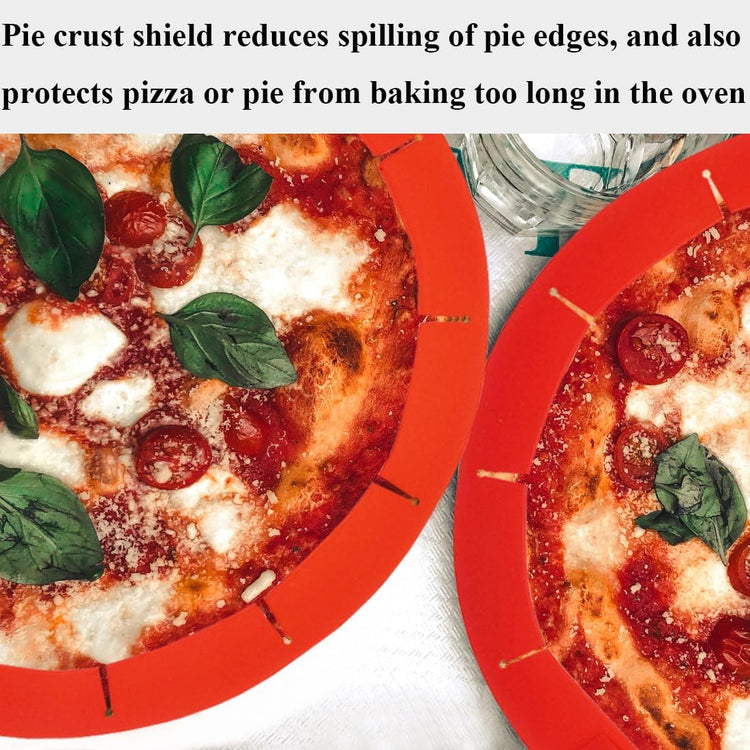 Adjustable Pie Crust Shields, Silicone Baking Protectors, Cover Ring Tools Fits 8-11.4 Inch Pies, Baking Pie Pizza Crust Shield Protector Cover for Edges (Red)