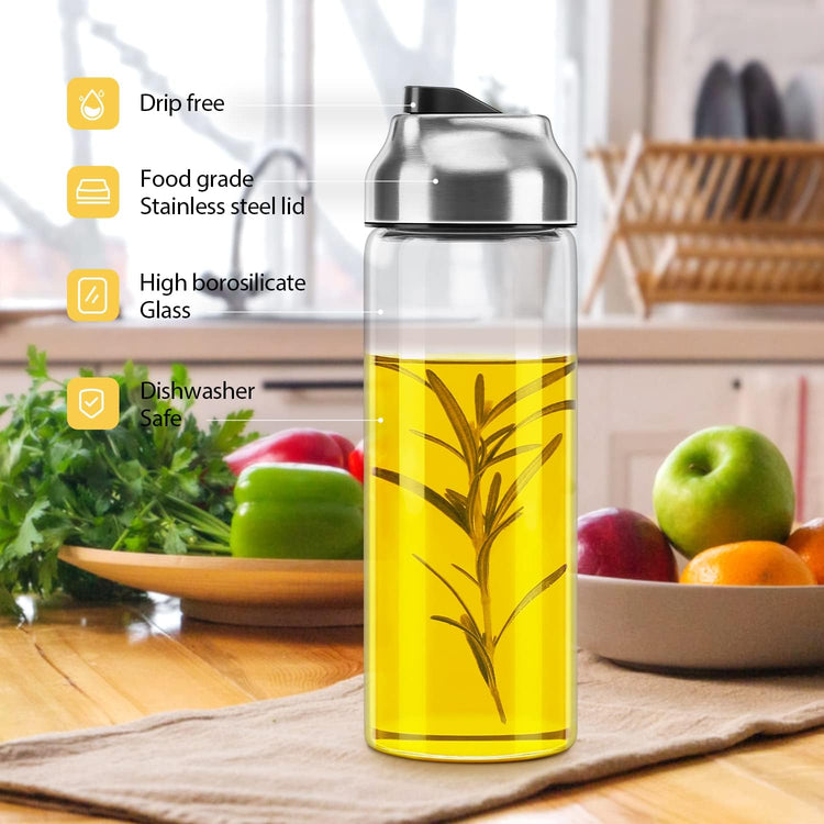 Aelga Olive Oil Dispenser - 14 OZ Glass Oil and Vinegar Dispenser Bottles Set for Kitchen No Drip-Set of 2