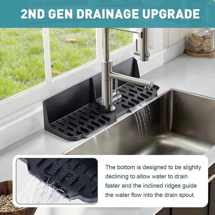 Silicone Kitchen Sink auto Drain Organizer, Kitchen countertop and Sink Splash Guard.Kitchen Sponge Rack and organizing Shelf,Suitable for Cleaning Tools, dispensers, Bottles, Cups (Gray)