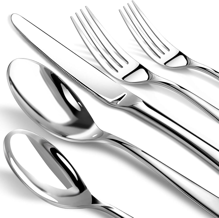 Silverware Set for 4, Heavy Duty Stainless Steel Cutlery Set Flatware Set,20 Piece Premium Silverware, Mirror Polished Modern Cutlery include Fork Knife Spoon Set,Dishwasher Safe