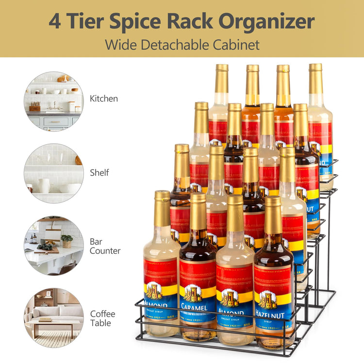16 Bottle Capacity Coffee Syrup Organizer 4 Tier Coffee Syrup Stand Shelf for Coffee Bar Accessories for Coffee Bar Kitchen Small Wine Rack for Bar Family Storage for Syrup Wine Dressing (16 Count)