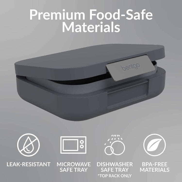 Bentgo Modern - Adult & Teen Bento Lunch Box; 3-4 Compartments, Leak-Resistant, 5.5 Cup Capacity/44 fl oz, Improved Locking Clips, Reusable, BPA-Free, Dishwasher/Microwave Safe Tray (Dark Gray)