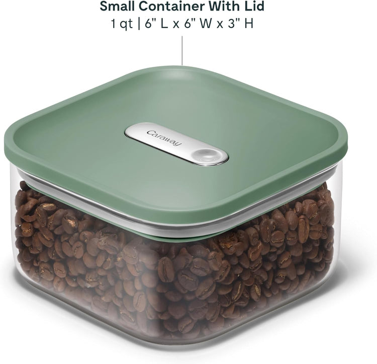 Caraway 1qt Glass Airtight Food Storage Container with Lid – Non-Toxic, BPA-Free Kitchen Storage Container – Stackable, Space-Saving Airtight Container for Dry Goods and More - Sage