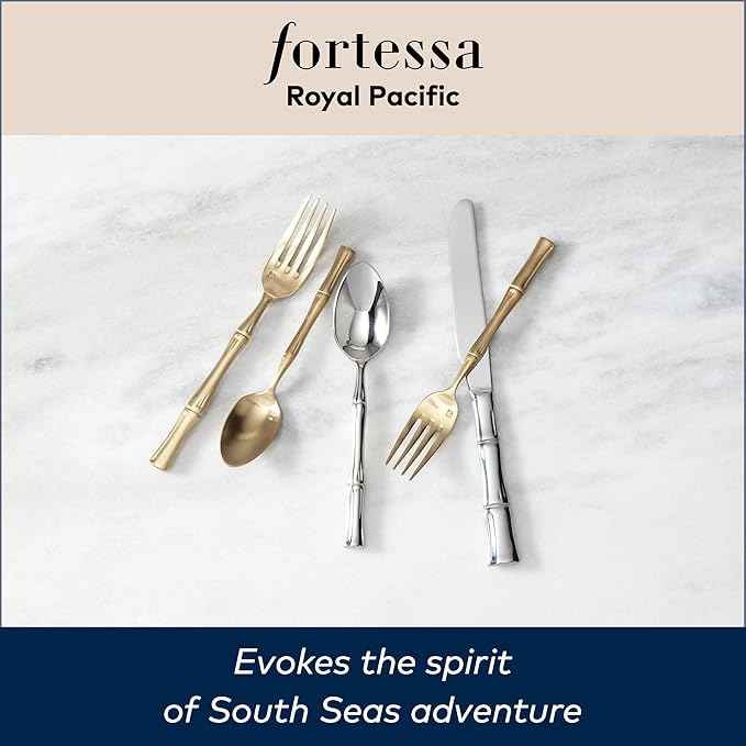 FORTESSA Royal Pacific 18/10 Stainless Steel Flatware, 20 Piece Place Setting With Table Knife, Forks and Spoons (Service For 4), Dishwasher Safe, Polished