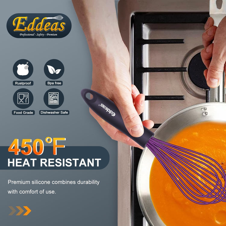 Whisk Eddeas Silicone Whisk Set of 6.Silicone whisks for cooking non Scratch.BPA Free and Dishwasher Whisk.7+9+11inch Colorful Wisk Great for cooking and Baking.(6pcs )