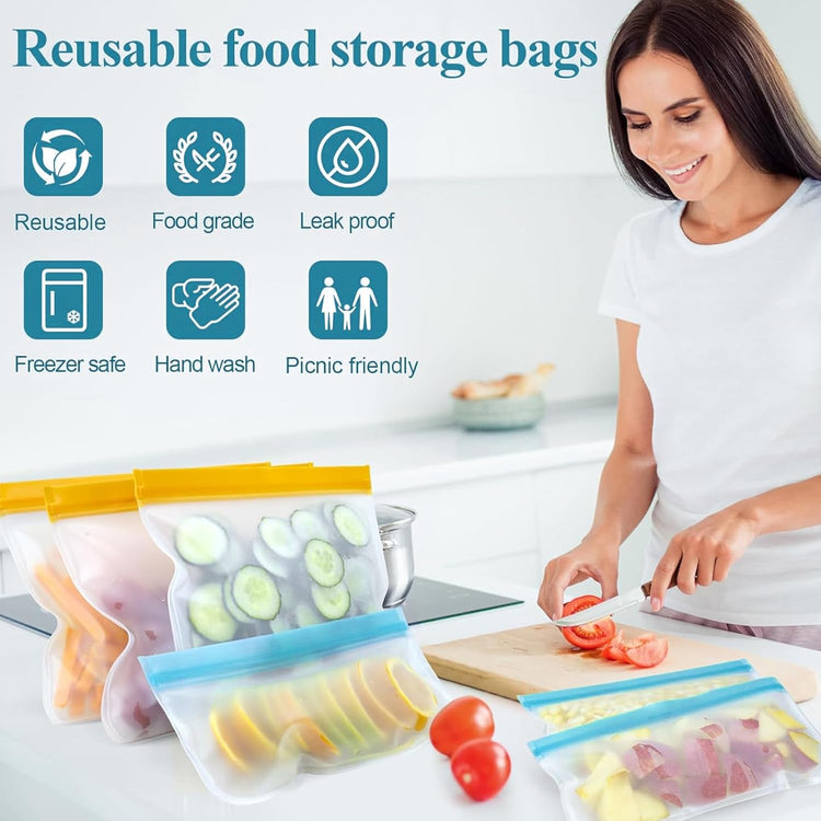 Reusable Snack Bags Dishwasher Safe,10Pack Reusable Bags Silicone Extra Thick Leak-proof Reusable Freezer Bags for Candy, Snack, Cereal, Travel Items, Home Organization(Orange)