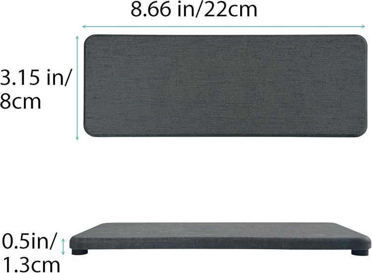 2 Pcs Water Absorbing Stone Trays, Kitchen/Bathroom Sink Soap Dish, Diatomite Tray Used for Hand Soap & Cosmetic Bottles in The Modern Home, 3.15" W x 8.7" L, Dark Gray