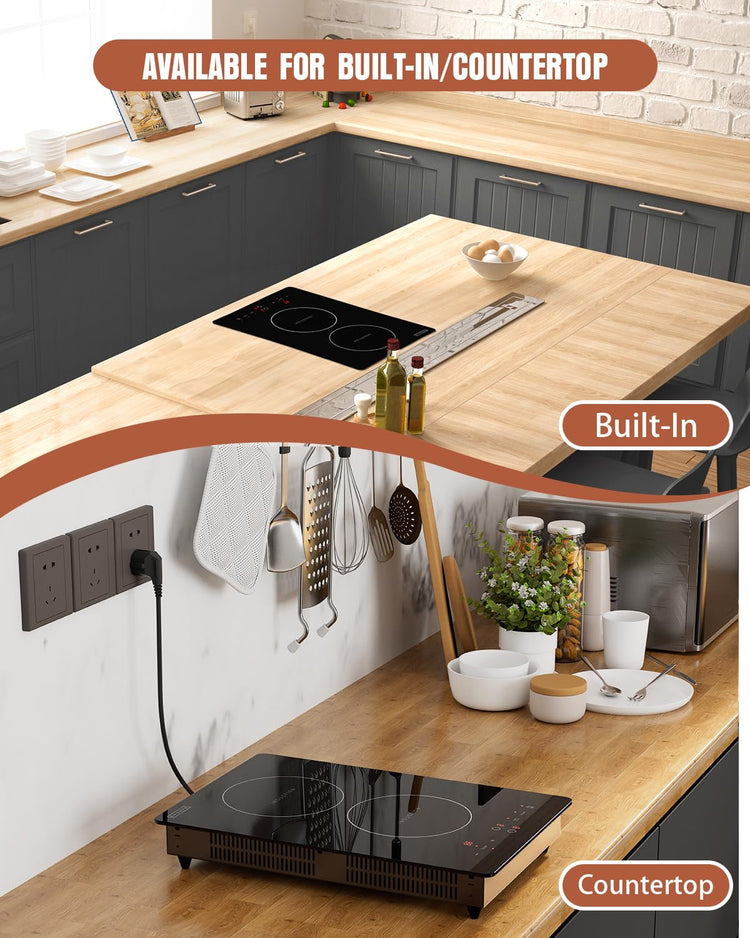 Electric Stove Induction Cooktop Vertical with 2 Burners Vitro Ceramic Smooth Surface Glass in Black 120V