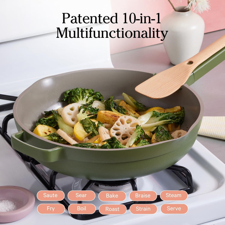 Our Place Large Always Pan 2.0-12.5” (4 Qt) Nonstick, Toxin-Free Ceramic Cookware | Patented 10-in-1 Aluminum Frying & Sauté Pan | Safe for Oven, Induction & All Cooktops up to 450°F | Sage - Nestoria